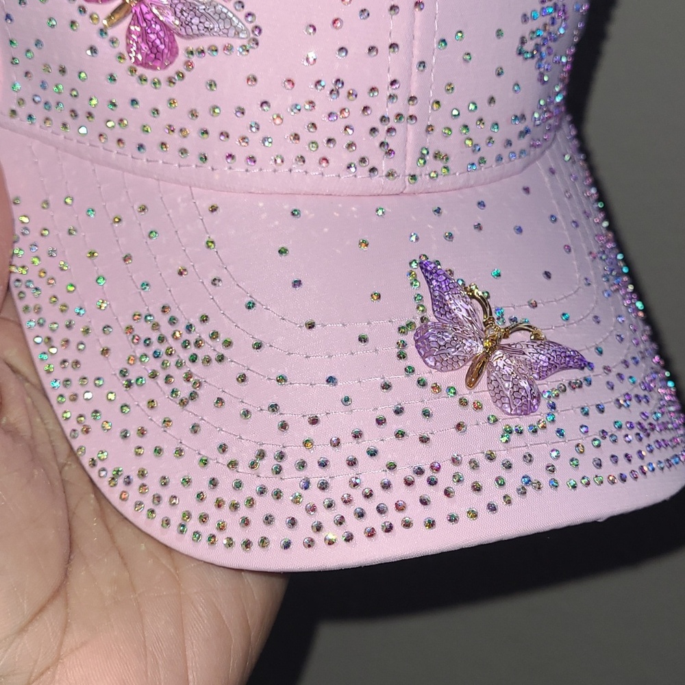 Pink Rhinestone Butterfly Cap - Picture 3 of 10
